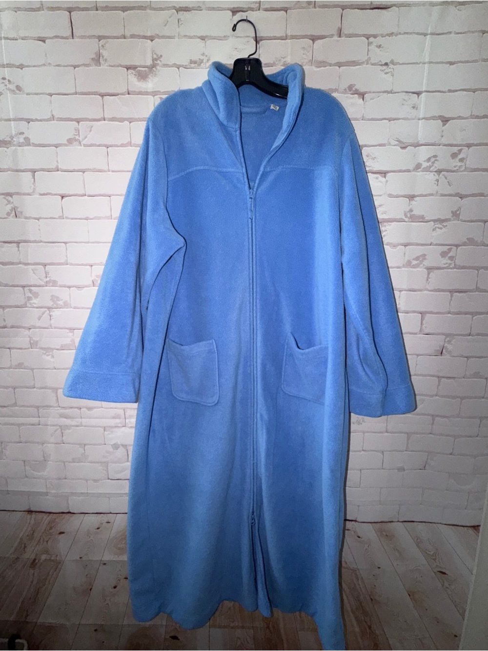L.L.Bean 1X Long Fleece Zip Front Robe Periwinkle Blue Full Length House Coat - Picture 1 of 6